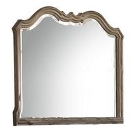 Wooden Molded Frame Mirror with Scalloped Design Top, Taupe Brown - BM231656