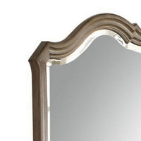 Wooden Molded Frame Mirror with Scalloped Design Top, Taupe Brown - BM231656