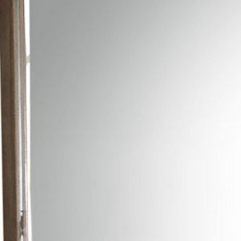 Wooden Molded Frame Mirror with Scalloped Design Top, Taupe Brown - BM231656