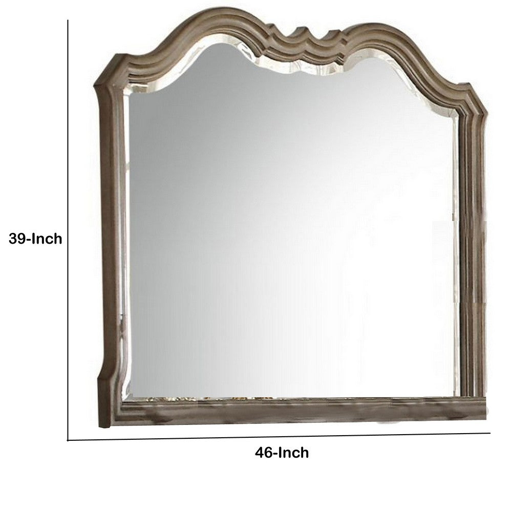 Wooden Molded Frame Mirror with Scalloped Design Top, Taupe Brown - BM231656