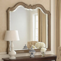 Wooden Molded Frame Mirror with Scalloped Design Top, Taupe Brown - BM231656