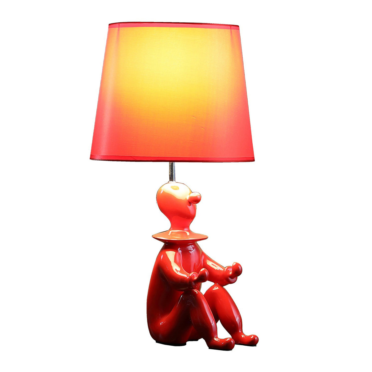 Fabric Shade Table Lamp with Polyresin Sitting Clown Base, Red  - BM231809