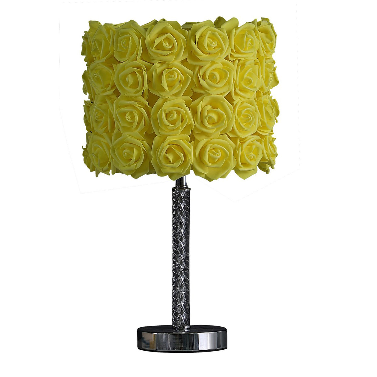Bloom Roses Drum Shade Table Lamp with Twisted Acrylic Base, Yellow  - BM231813