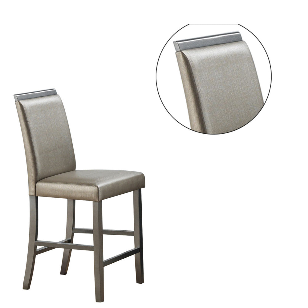 Faux Leather Counter Height Chairs, Wooden Trim Top, Set of 2, Champagne Gold - BM231836