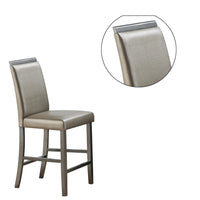 Faux Leather Counter Height Chairs, Wooden Trim Top, Set of 2, Champagne Gold - BM231836