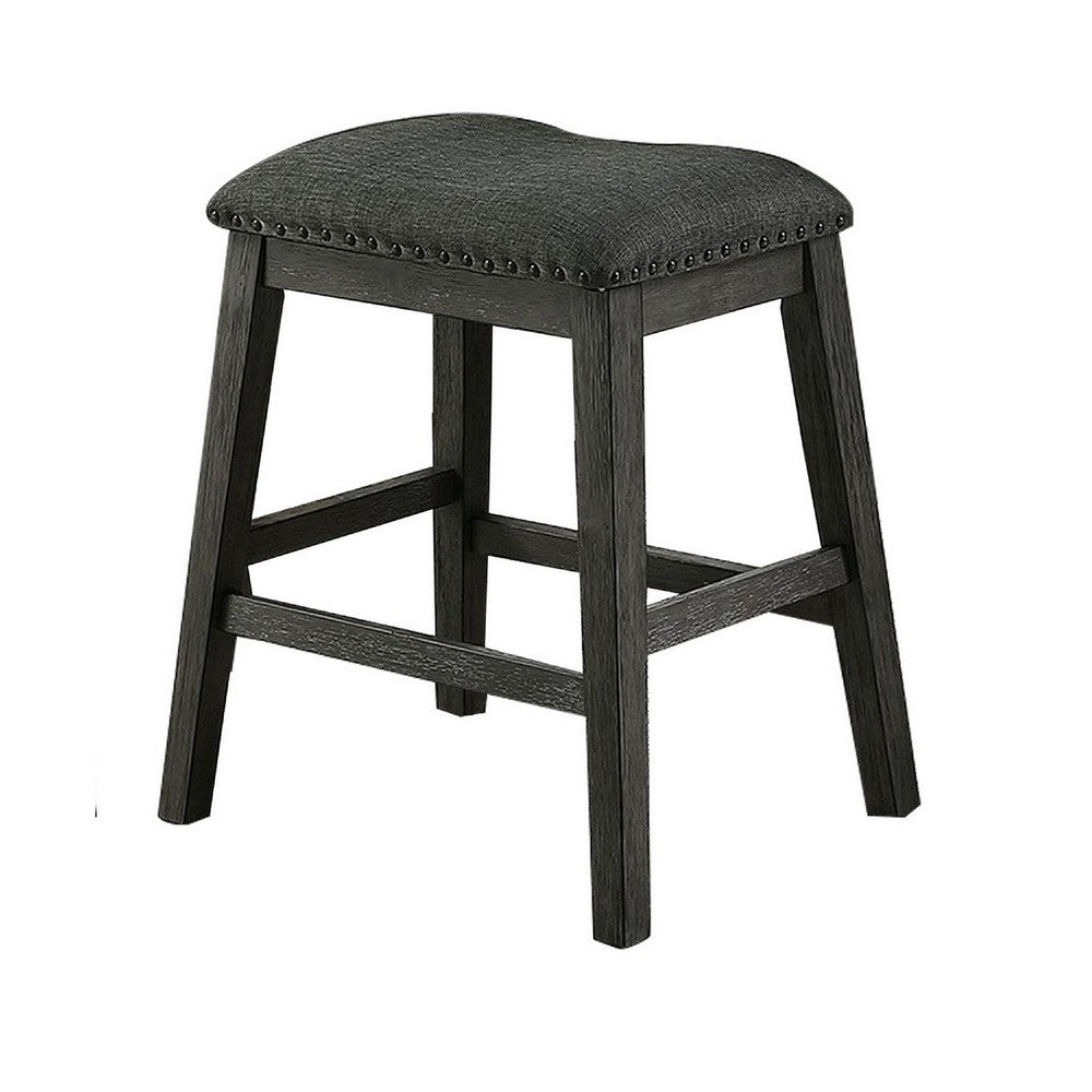 Fabric Saddle Counter Stool with Nailhead Trim, Set of 2, Gray - BM231841