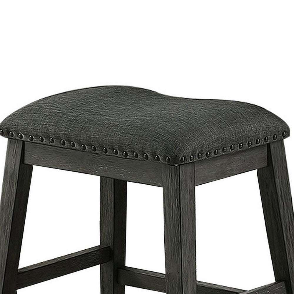 Fabric Saddle Counter Stool with Nailhead Trim, Set of 2, Gray - BM231841
