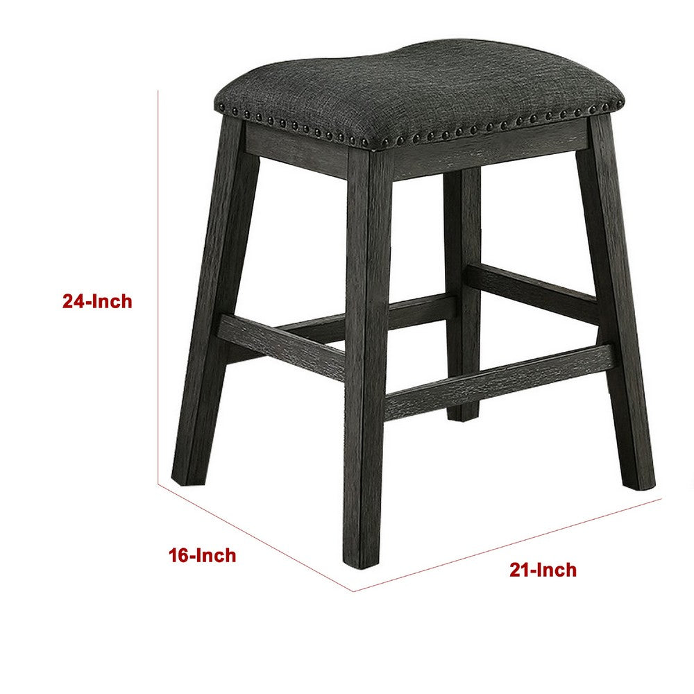 Fabric Saddle Counter Stool with Nailhead Trim, Set of 2, Gray - BM231841
