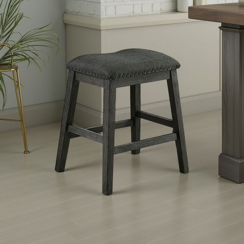 Fabric Saddle Counter Stool with Nailhead Trim, Set of 2, Gray - BM231841
