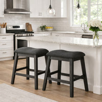 Fabric Saddle Counter Stool with Nailhead Trim, Set of 2, Gray - BM231841