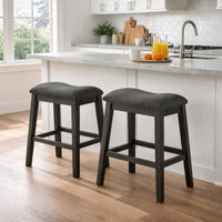 Fabric Saddle Counter Stool with Nailhead Trim, Set of 2, Gray - BM231841