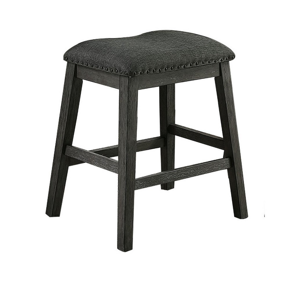 Fabric Saddle Counter Stool with Nailhead Trim, Set of 2, Gray - BM231841