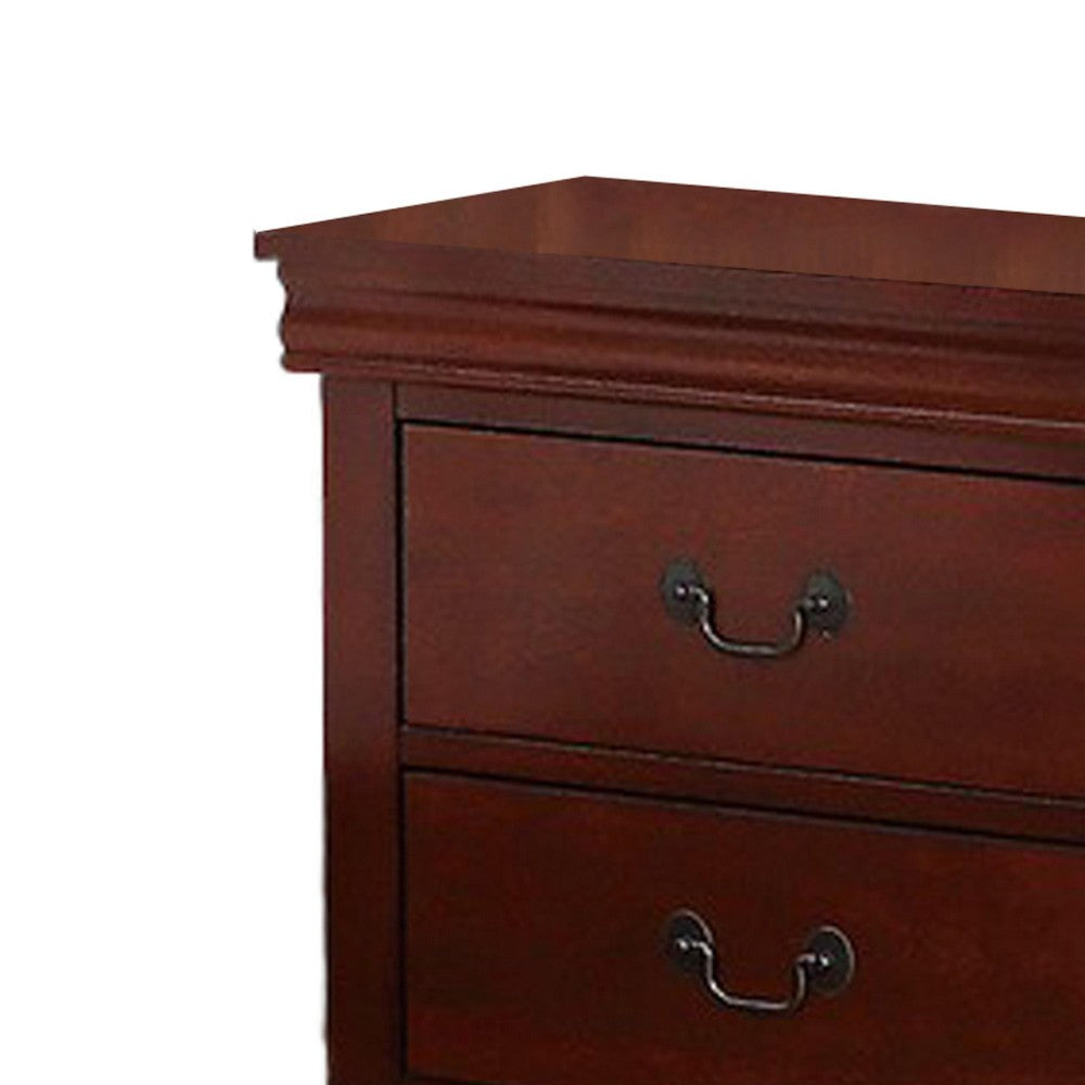 2 Drawer Wooden Nightstand with Panel Bracket Feet, Cherry Brown - BM231861