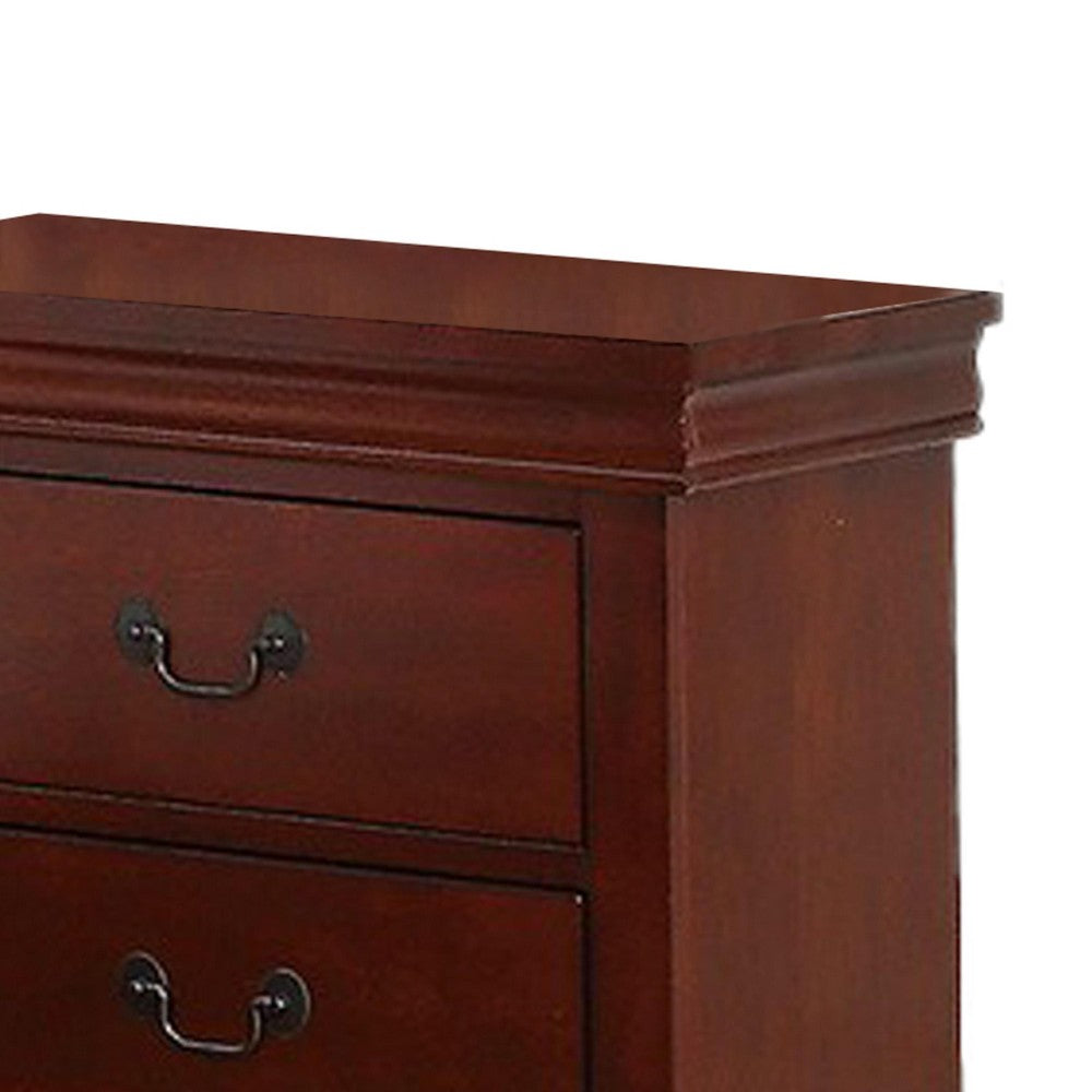 2 Drawer Wooden Nightstand with Panel Bracket Feet, Cherry Brown - BM231861