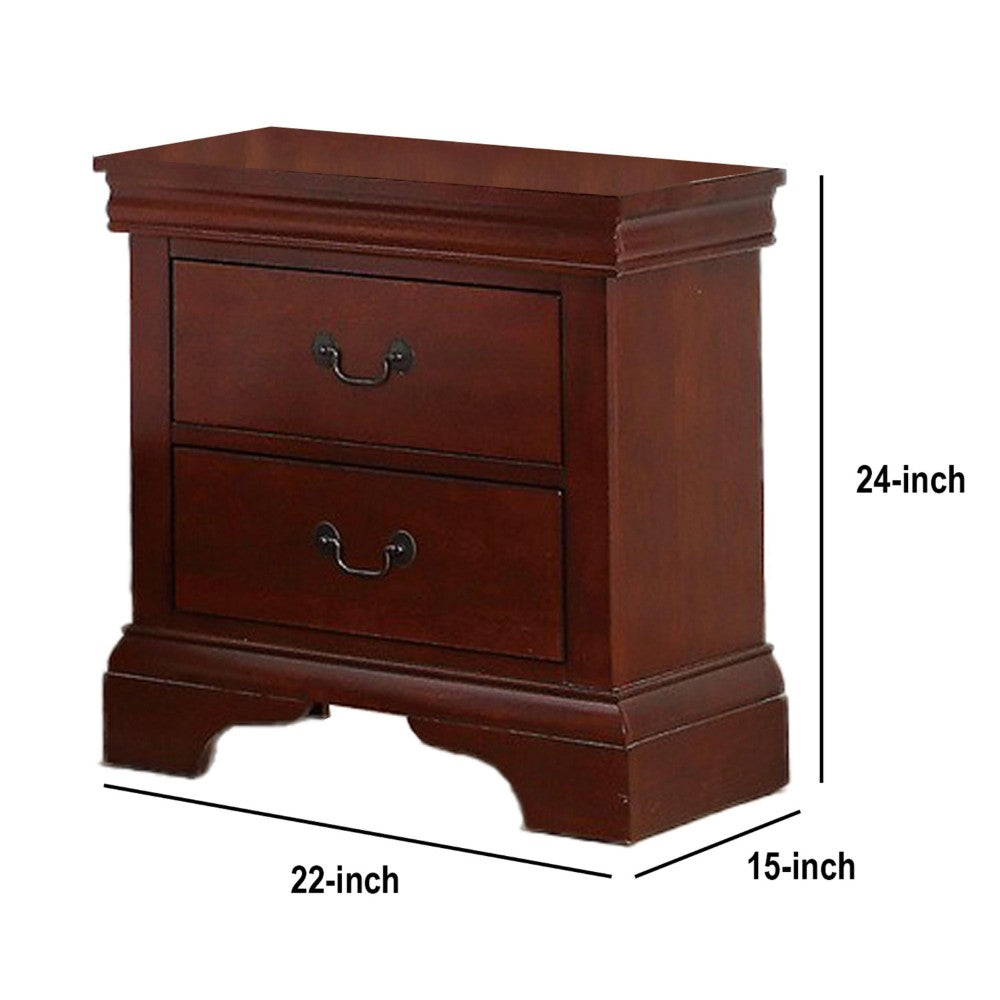 2 Drawer Wooden Nightstand with Panel Bracket Feet, Cherry Brown - BM231861