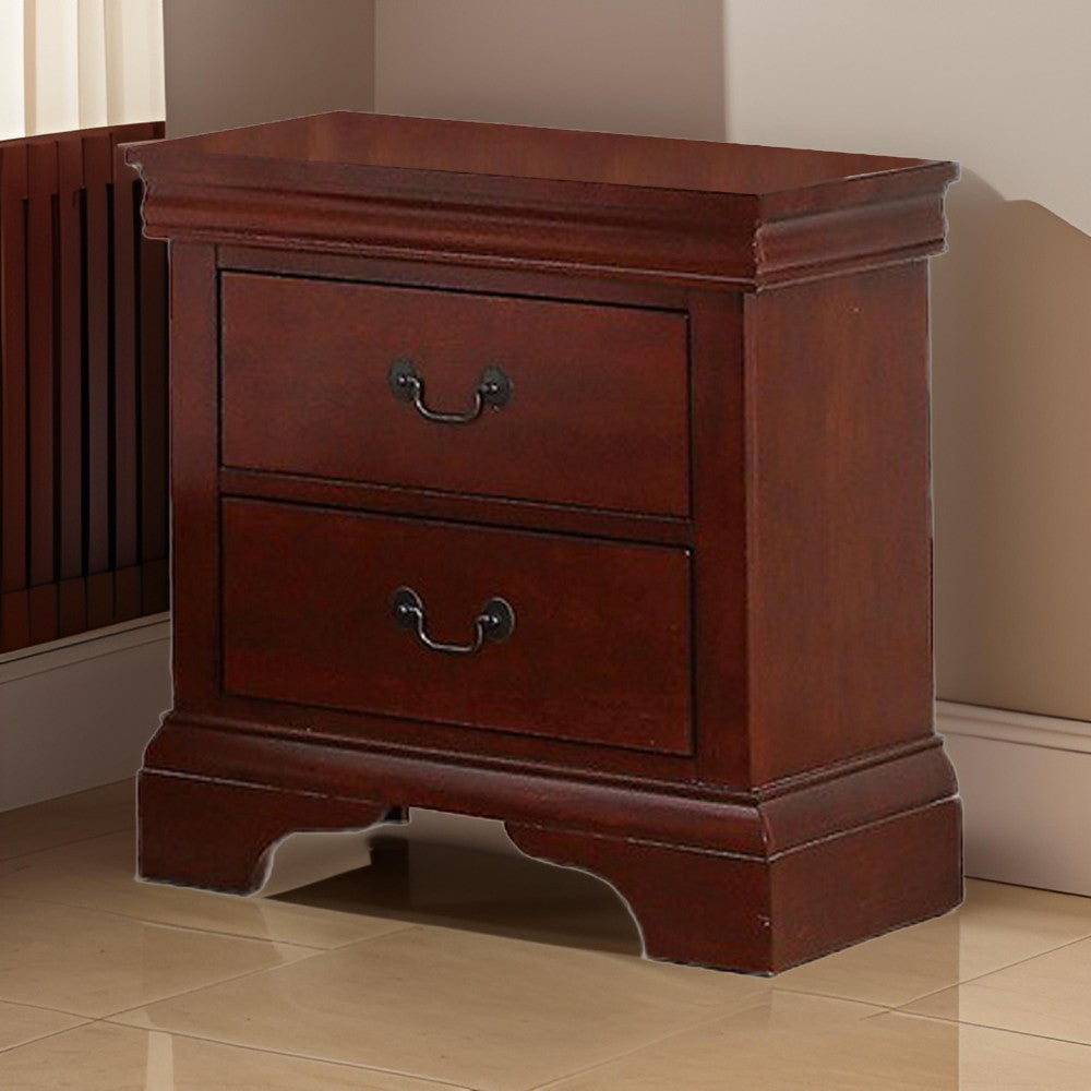 2 Drawer Wooden Nightstand with Panel Bracket Feet, Cherry Brown - BM231861