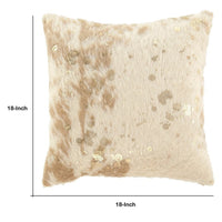 Faux Fur Pillow with Zipper Closure, Set of 4, Cream and Gold By Casagear Home