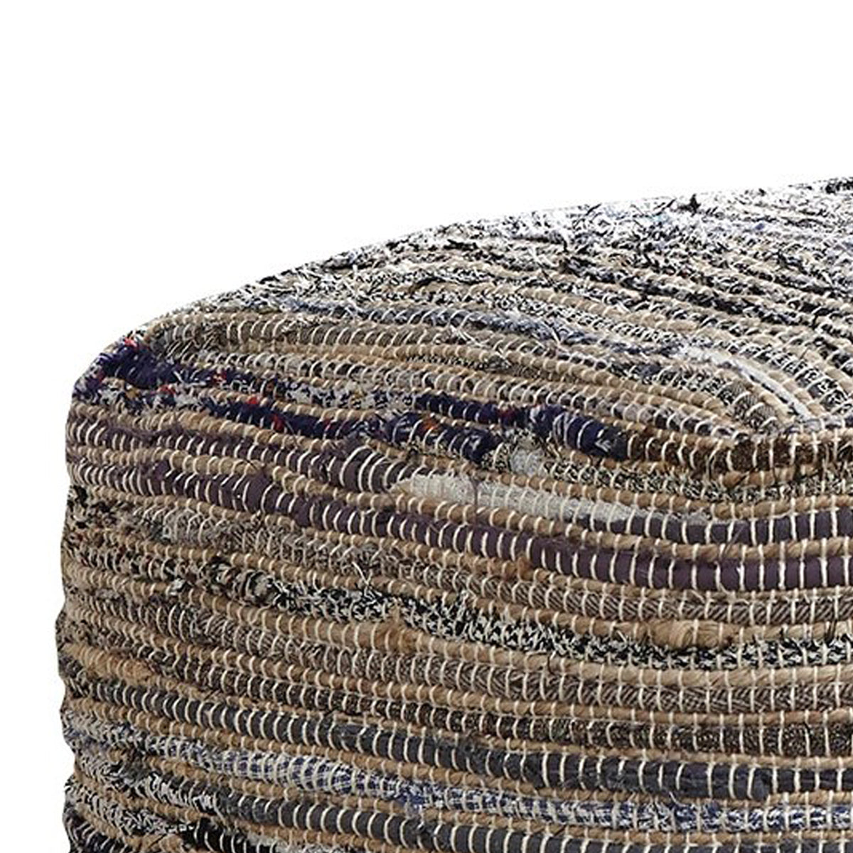 Handwoven Square Shaped Pouf with Zipper, Multicolor  - BM231907