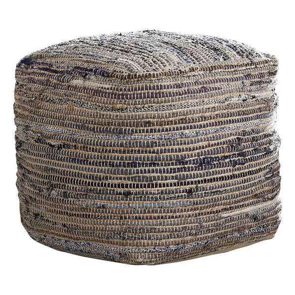 Handwoven Square Shaped Pouf with Zipper, Multicolor