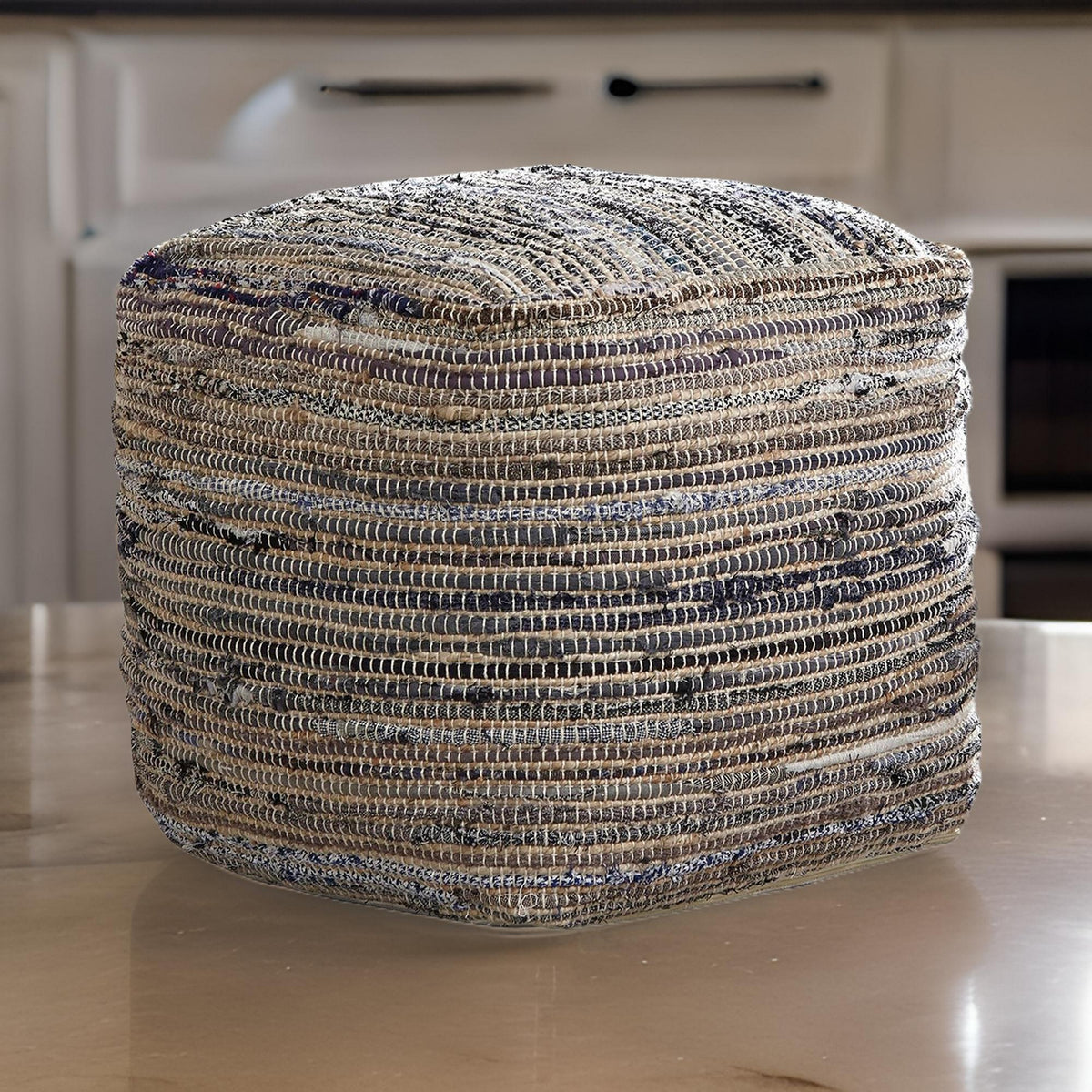Handwoven Square Shaped Pouf with Zipper, Multicolor  - BM231907
