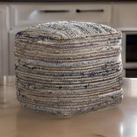 Handwoven Square Shaped Pouf with Zipper, Multicolor  - BM231907