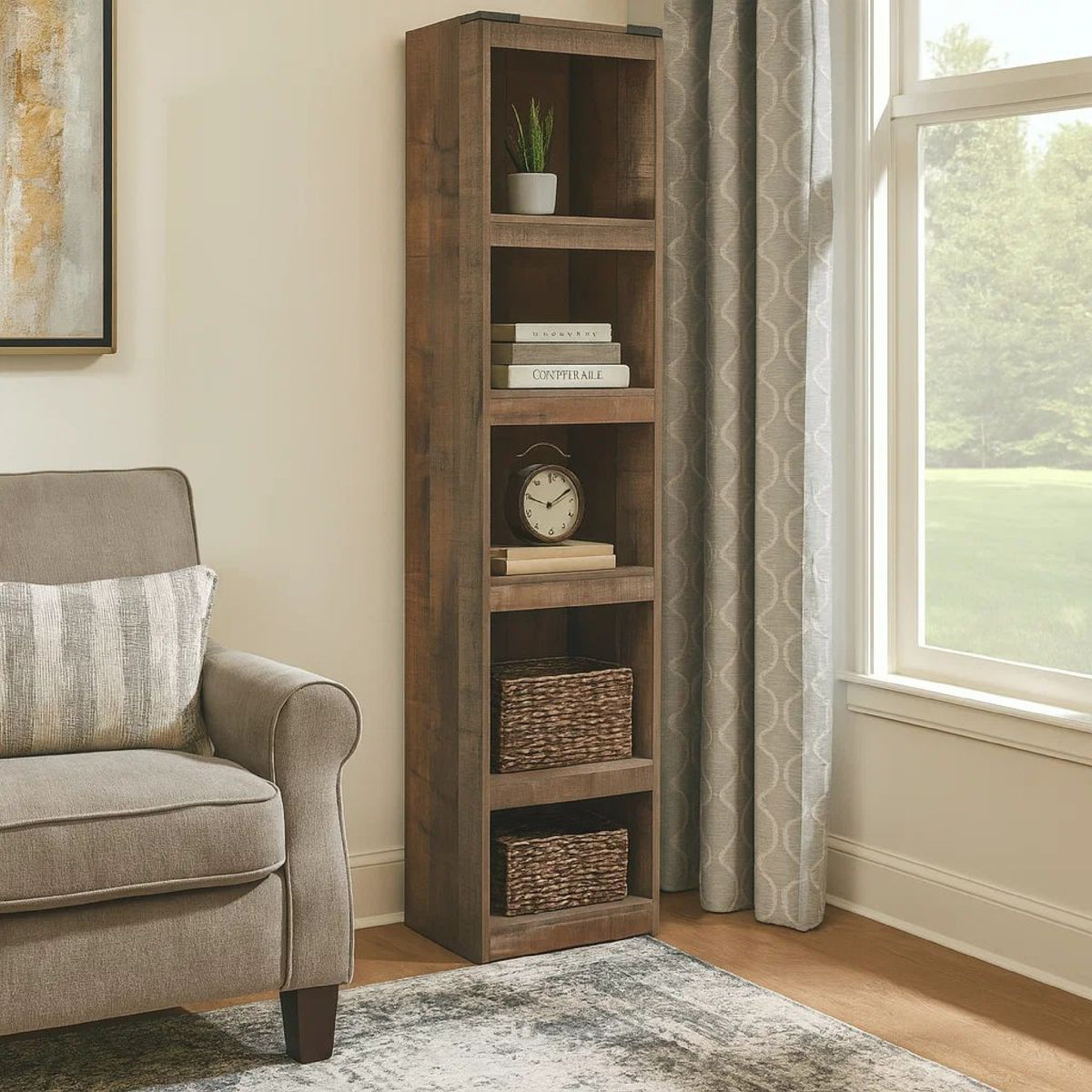 72 Inches 5 Compartment Wooden Pier with Metal Brackets, Brown