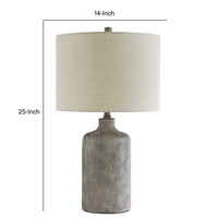 Textured Ceramic Frame Table Lamp with Fabric Shade, Gray and Off White - BM231942