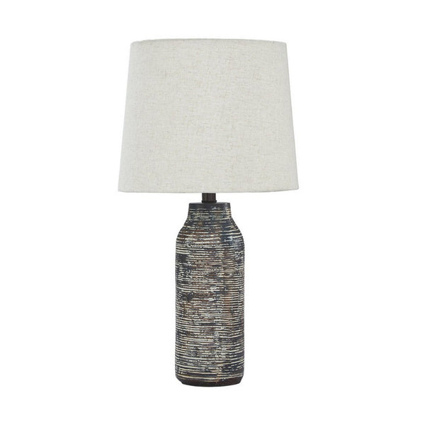 Fabric Shade Table Lamp with Textured Base, Set of 2, White and Black - BM231949