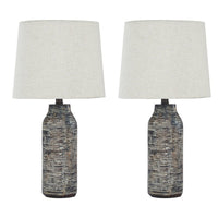 Fabric Shade Table Lamp with Textured Base, Set of 2, White and Black - BM231949