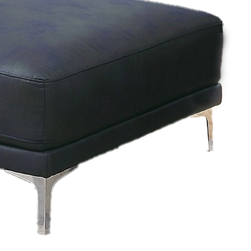 Leatherette Ottoman with Sleek Metal Feet, Blue - BM231973