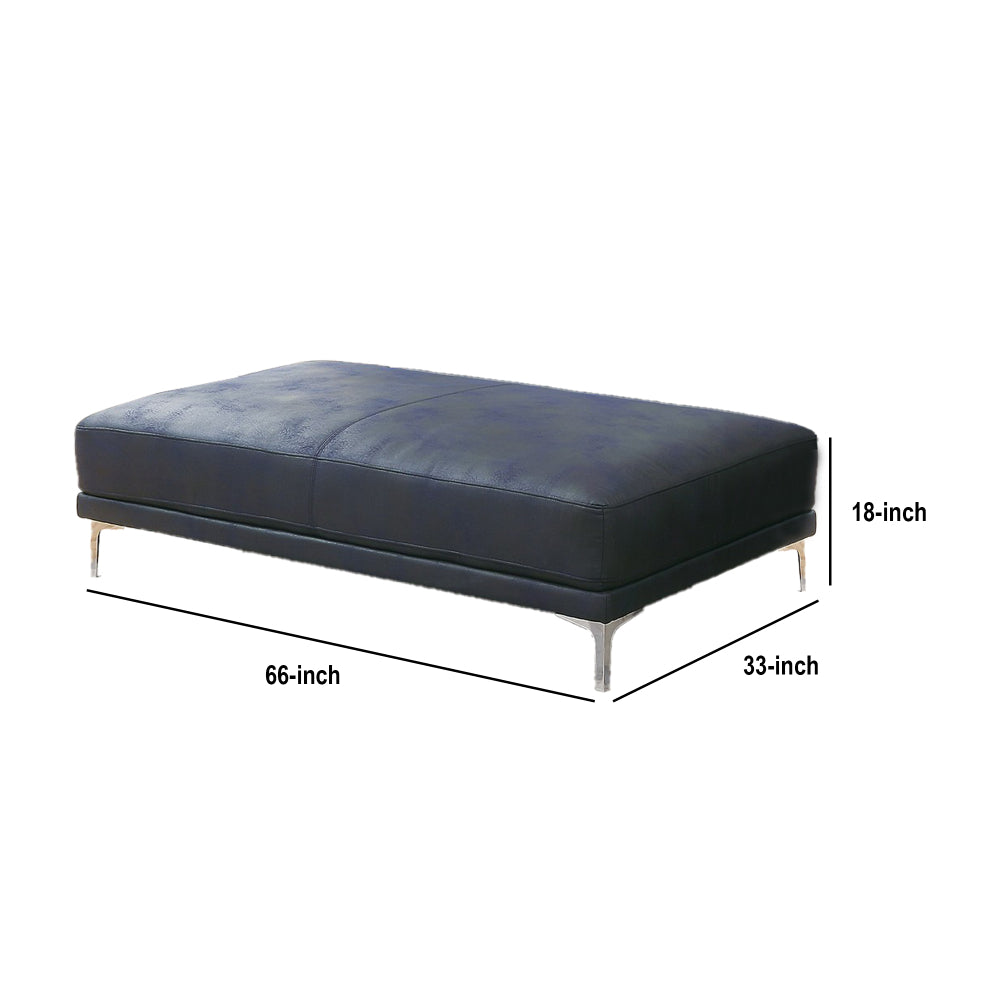 Leatherette Ottoman with Sleek Metal Feet, Blue - BM231973