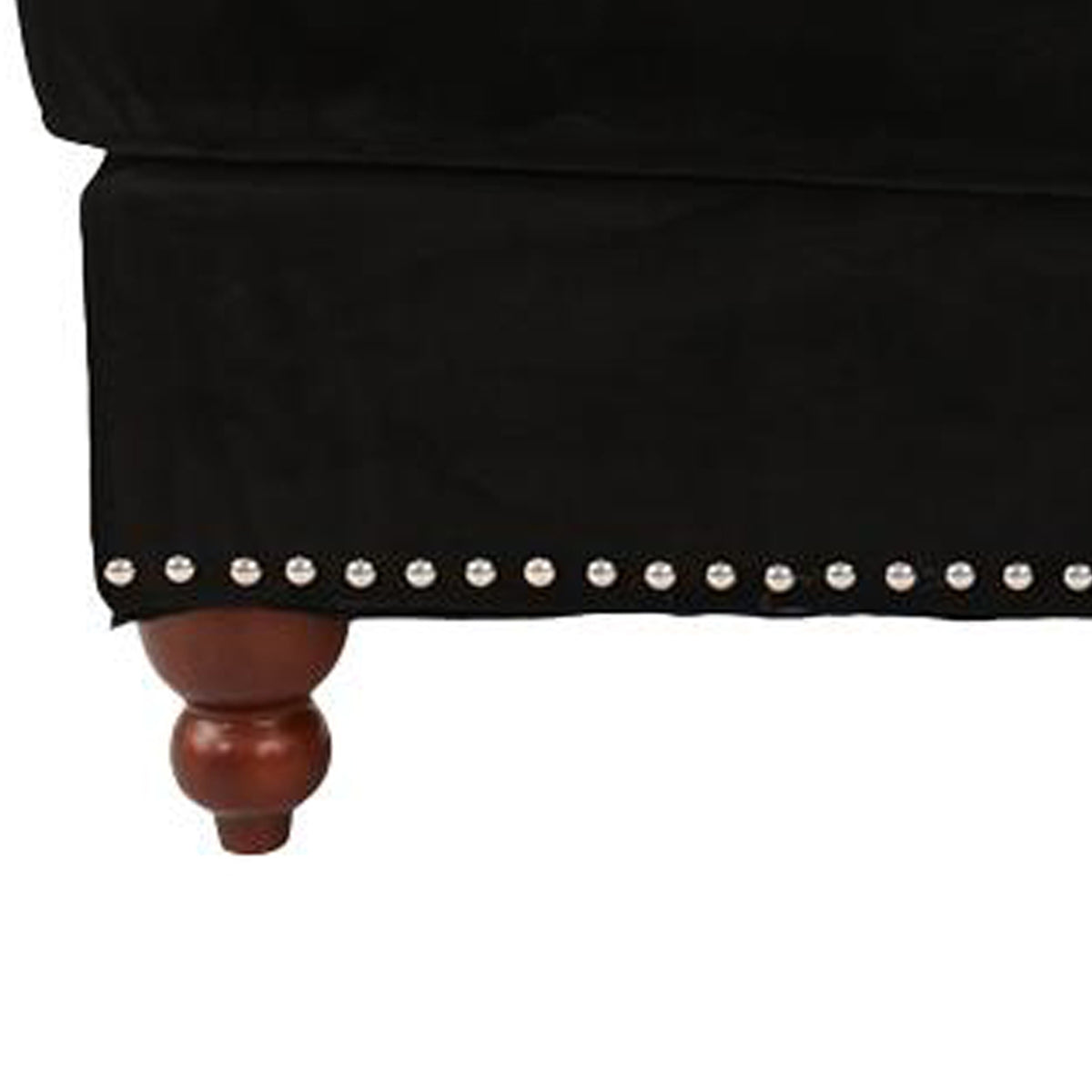 Fabric Ottoman with Nailhead Trim and Turned Feet, Black - BM231974