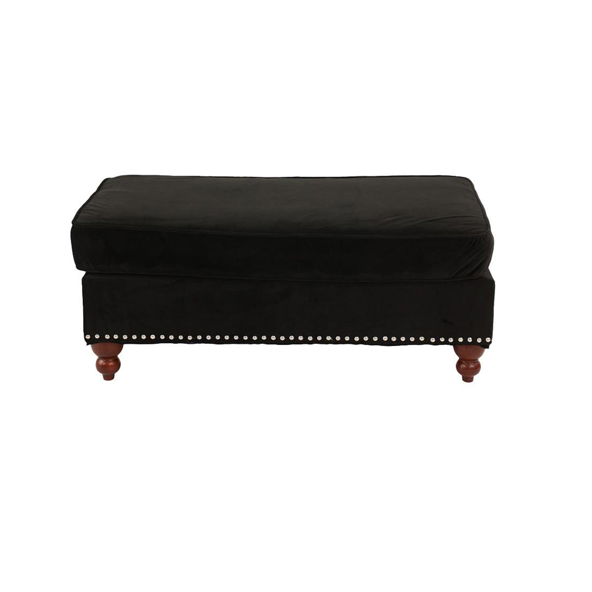 Fabric Ottoman with Nailhead Trim and Turned Feet, Black - BM231974