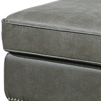 Leatherette Ottoman with Nailhead Trim and Turned Feet, Gray - BM231976