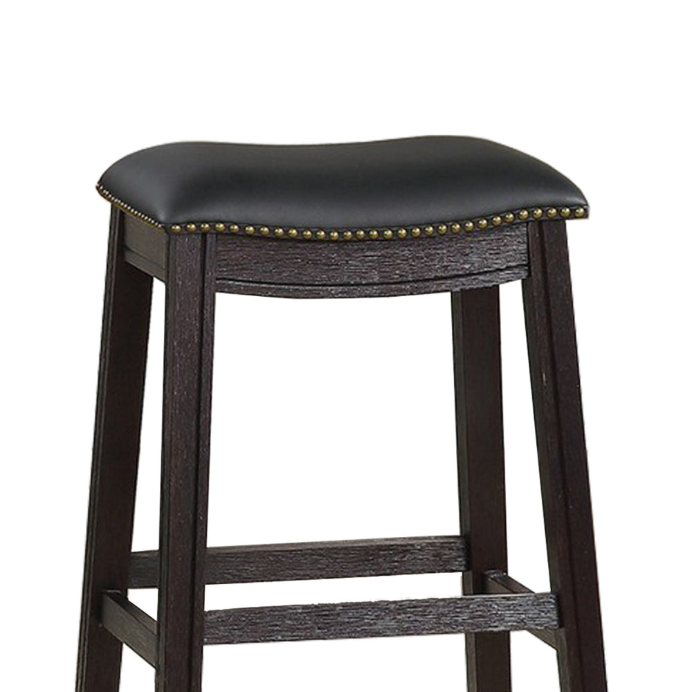 Curved Leatherette Bar Stool with Nailhead Trim, Set of 2, Black - BM232000