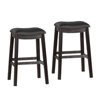 Curved Leatherette Bar Stool with Nailhead Trim, Set of 2, Black - BM232000