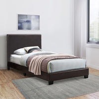 Transitional Style Leatherette Twin Bed with Padded Headboard, Dark Brown - BM232004