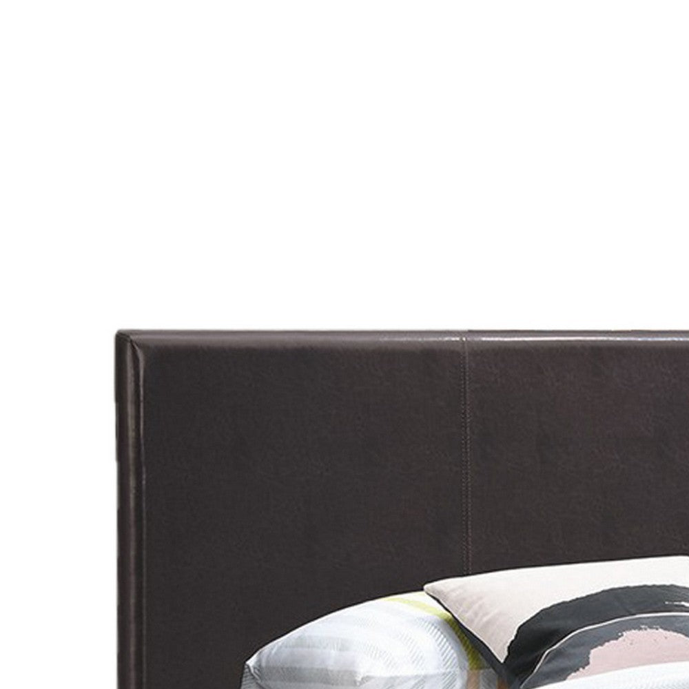 Transitional Style Leatherette Full Bed with Padded Headboard, Dark Brown - BM232005