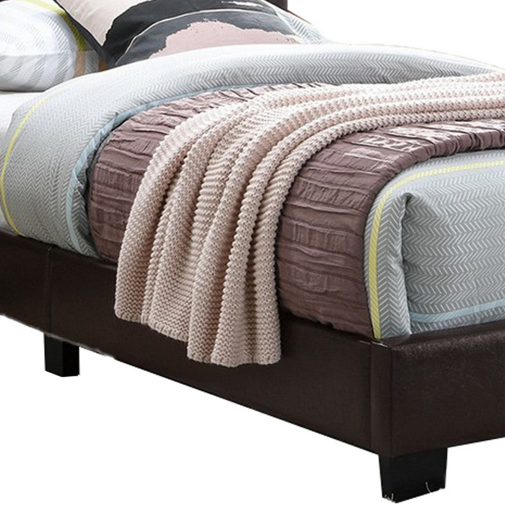 Transitional Style Leatherette Full Bed with Padded Headboard, Dark Brown - BM232005