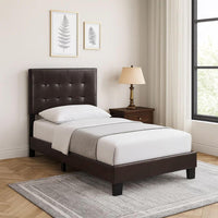 Full Leatherette Bed with Checkered Tufted Headboard, Dark Brown - BM232011