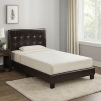 Full Leatherette Bed with Checkered Tufted Headboard, Dark Brown - BM232011