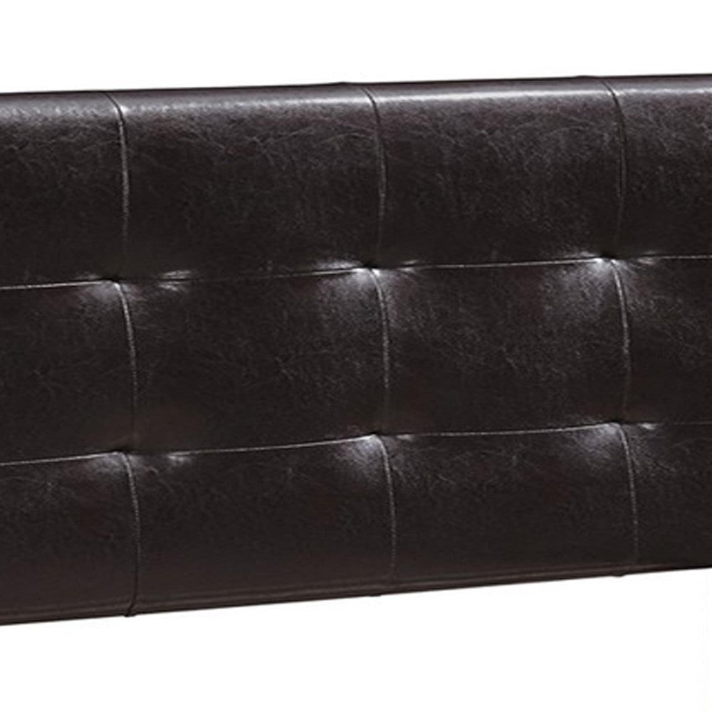 Queen Leatherette Bed with Checkered Tufted Headboard, Dark Brown - BM232012