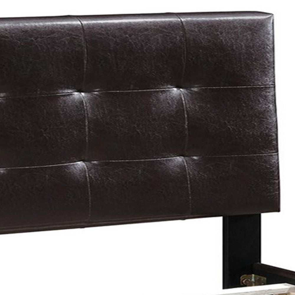 Queen Leatherette Bed with Checkered Tufted Headboard, Dark Brown - BM232012