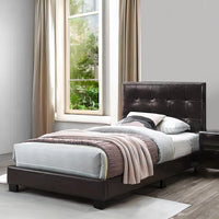 Queen Leatherette Bed with Checkered Tufted Headboard, Dark Brown - BM232012