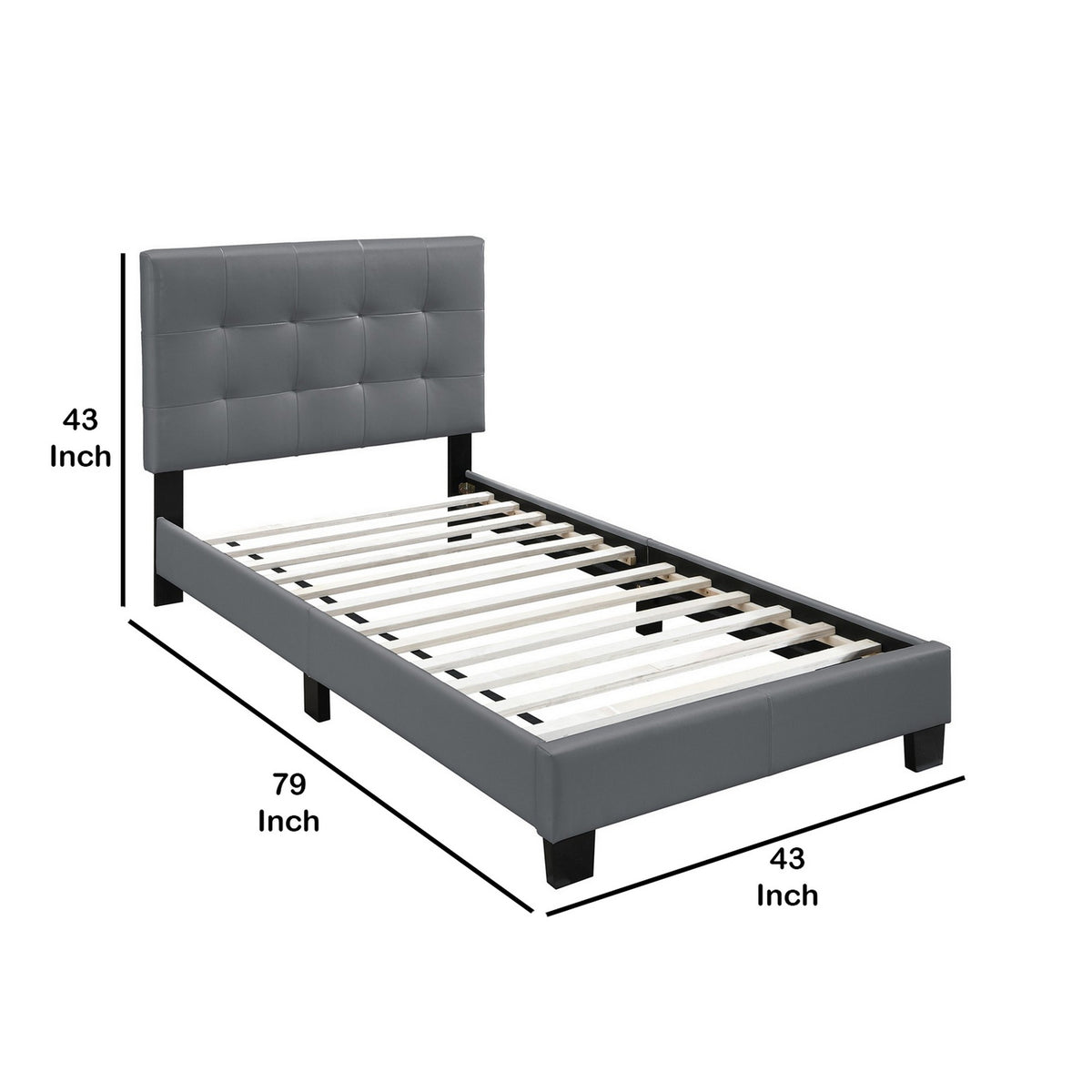 Twin Leatherette Bed with Checkered Tufted Headboard, Gray - BM232013