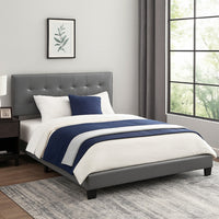 Queen Leatherette Bed with Checkered Tufted Headboard, Gray - BM232015