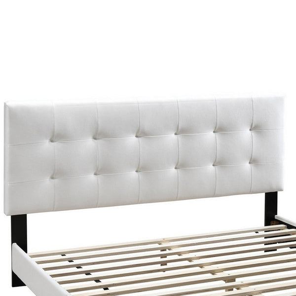 Full Leatherette Bed with Checkered Tufted Headboard, White - BM232017
