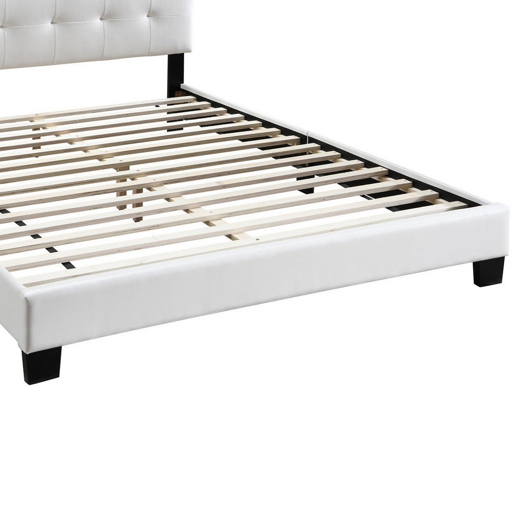 Full Leatherette Bed with Checkered Tufted Headboard, White - BM232017