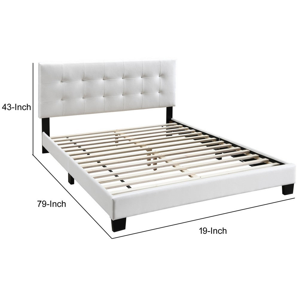Full Leatherette Bed with Checkered Tufted Headboard, White - BM232017