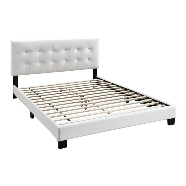 Full Leatherette Bed with Checkered Tufted Headboard, White - BM232017